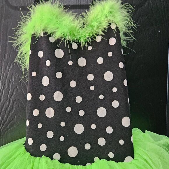 Weissman NWOT child intermediate dance costume lime green black polka dots jazz - Picture 2 of 6